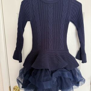 Bonnie Jean Navy Knit Dress with Tulle bottom, size 12